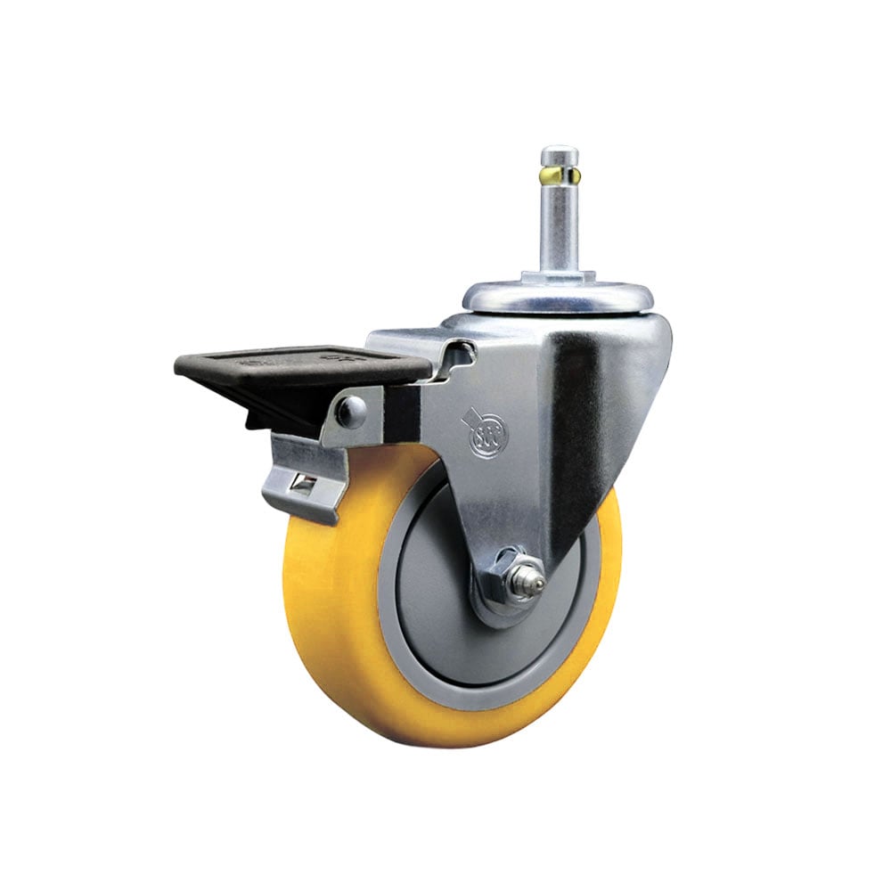 SCC-GR20S414-PPUB-YEL-PLB-716138 Polyurethane Swivel Grip Ring Stem Caster with 4 x 1.25 in. Yellow Wheel & 0.43 in. Stem & Posi Locking Brake