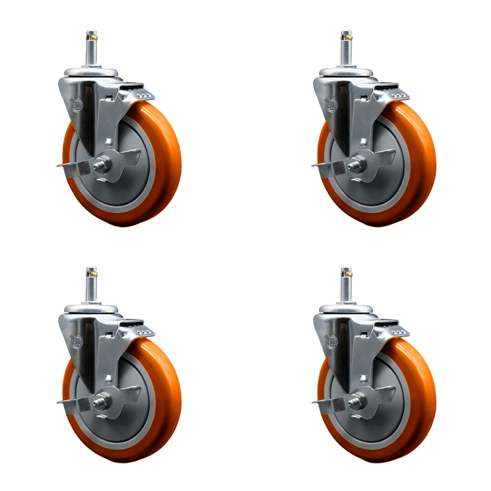 SCC-GR20S514-PPUB-ORG-TLB-716138-4 Polyurethane Swivel Grip Ring Stem Caster with 5 x 1.25 in. Orange Wheels & 0.43 in. Stems - Set of 4