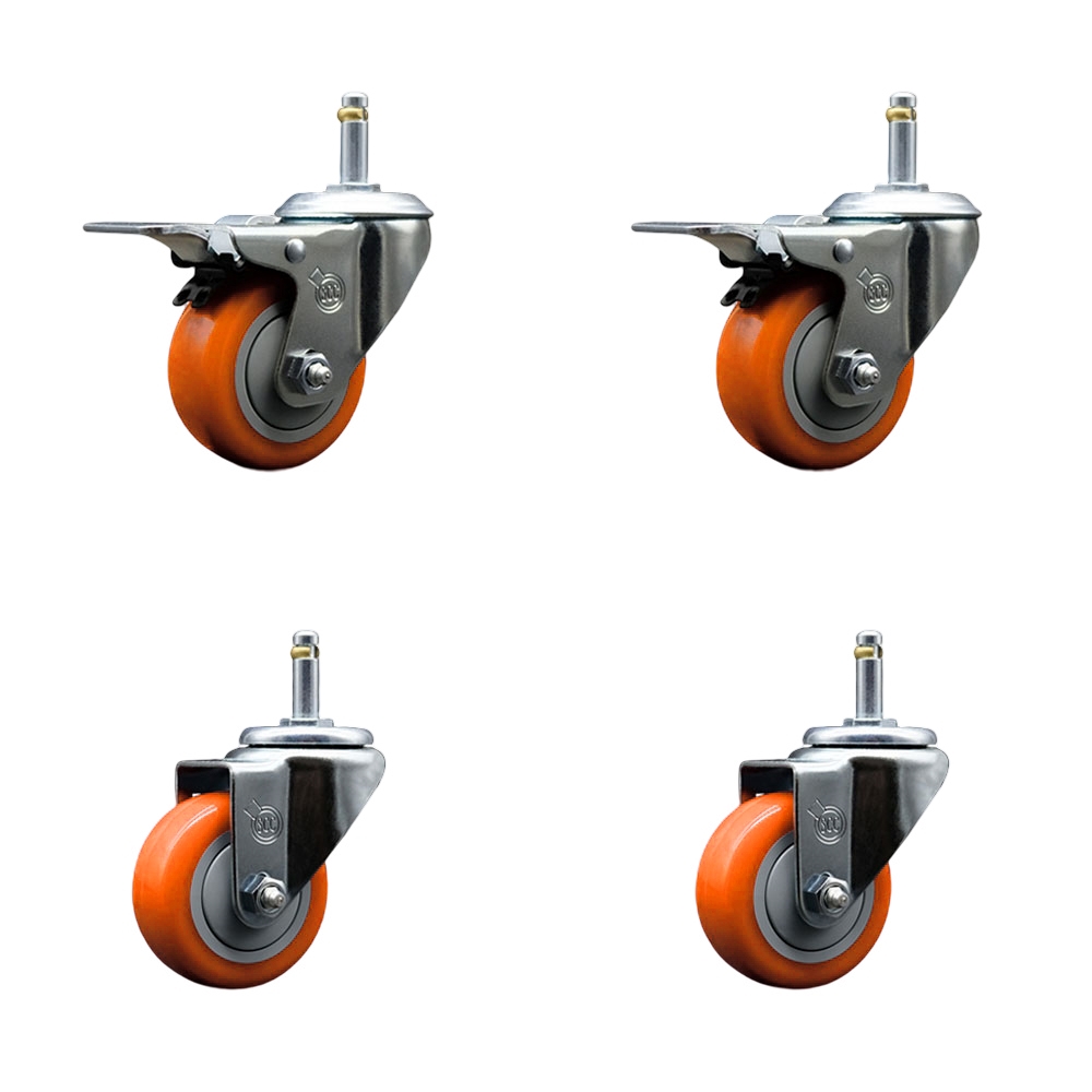 SCC-GRTTL20S314-PPUBORG-716138-2-S-2 Polyurethane Swivel Grip Ring Stem Caster with 3 x 1.25 in. Orange Wheels & 0.43 in. Stems - Set of 4