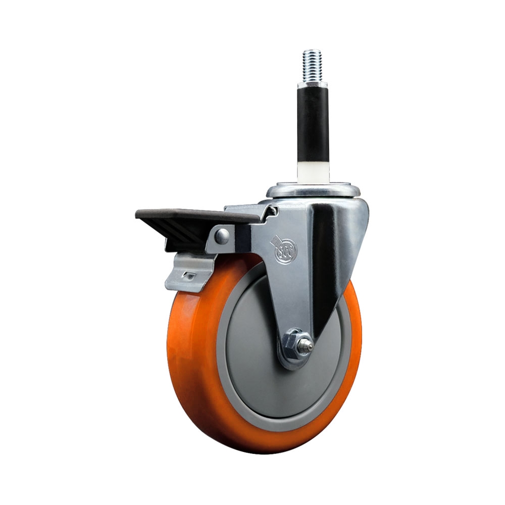 SCC-EX20S514-PPUB-ORG-PLB-78 Polyurethane Expanding Stem Swivel Caster with 5 in. Orange Wheel & 0.87 in. Stem & Posi Locking Brake