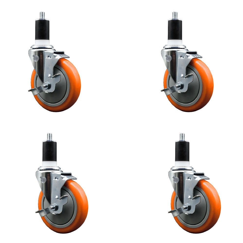 SCC-EX20S514-PPUB-ORG-TLB-112-4 Polyurethane Swivel Expanding Stem Caster with 5 in. Orange Wheels & 1.5 in. Stems - Set of 4