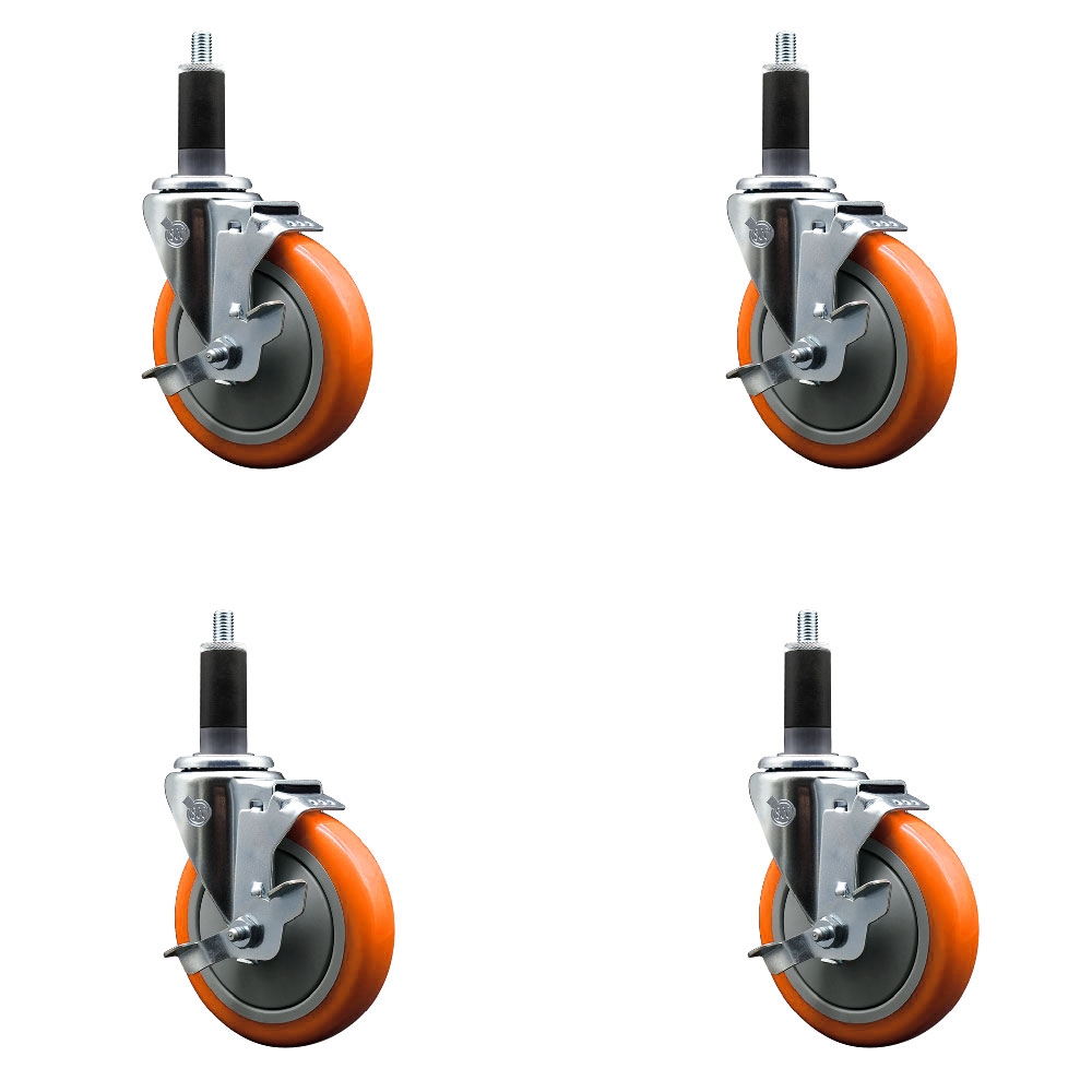 SCC-EX20S514-PPUB-ORG-TLB-118-4 Polyurethane Swivel Expanding Stem Caster with 5 in. Orange Wheels & 1.13 in. Stems - Set of 4