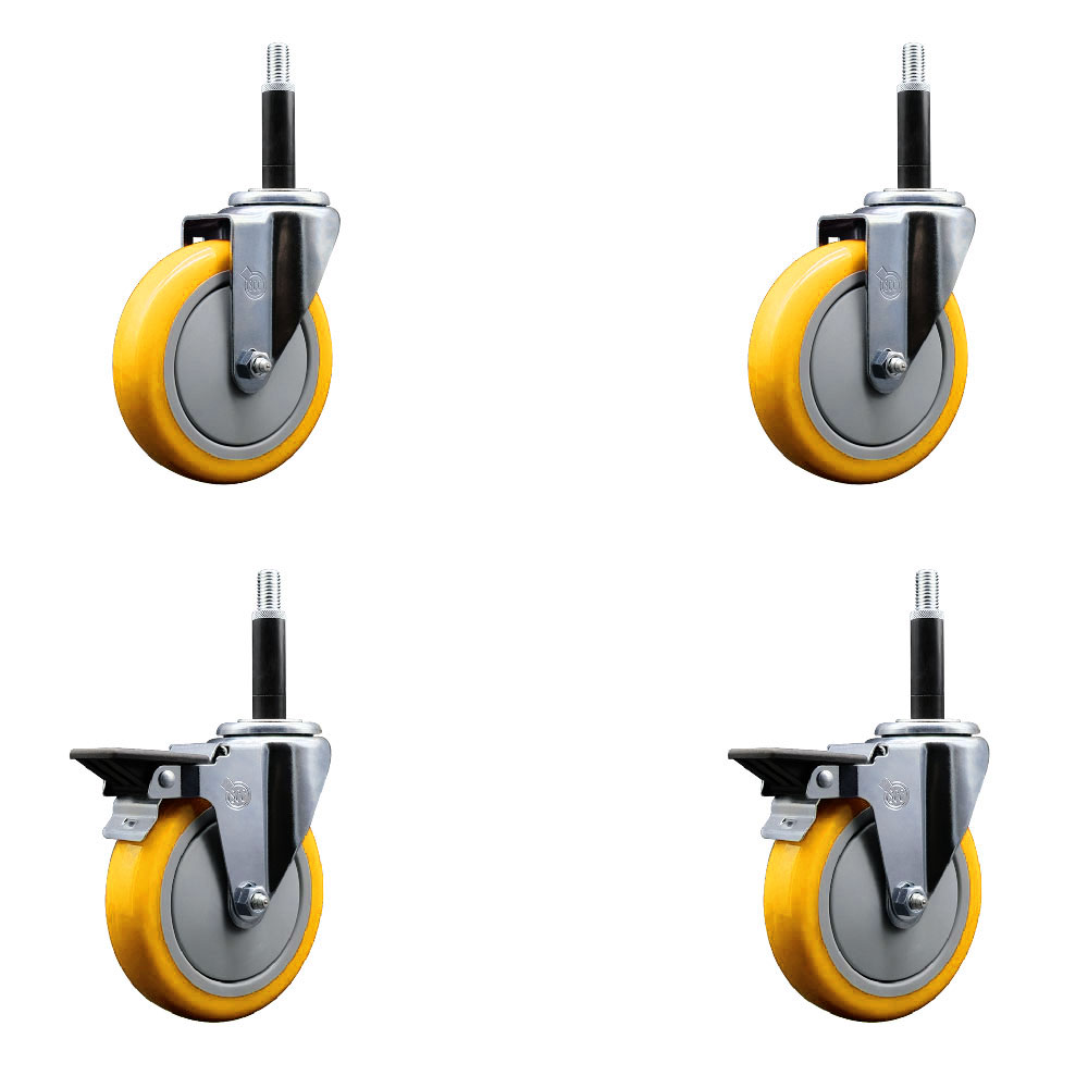 SCC-EX20S514-PPUB-YEL-2-PLB-2-34 Polyurethane Swivel Expanding Stem Caster with 5 in. Yellow Wheels & 0.75 in. Stems - Set of 4