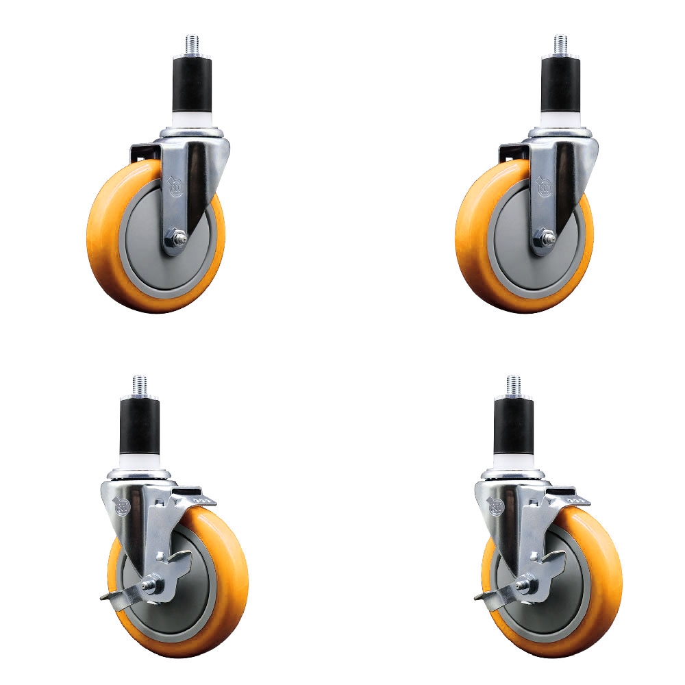 SCC-EX20S514-PPUB-YEL-2-TLB-2-112 Polyurethane Swivel Expanding Stem Caster with 5 in. Yellow Wheels & 1.5 in. Stems - Set of 4