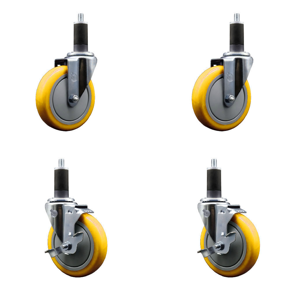 SCC-EX20S514-PPUB-YEL-2-TLB-2-114 Polyurethane Swivel Expanding Stem Caster with 5 in. Yellow Wheels & 1.25 in. Stems - Set of 4