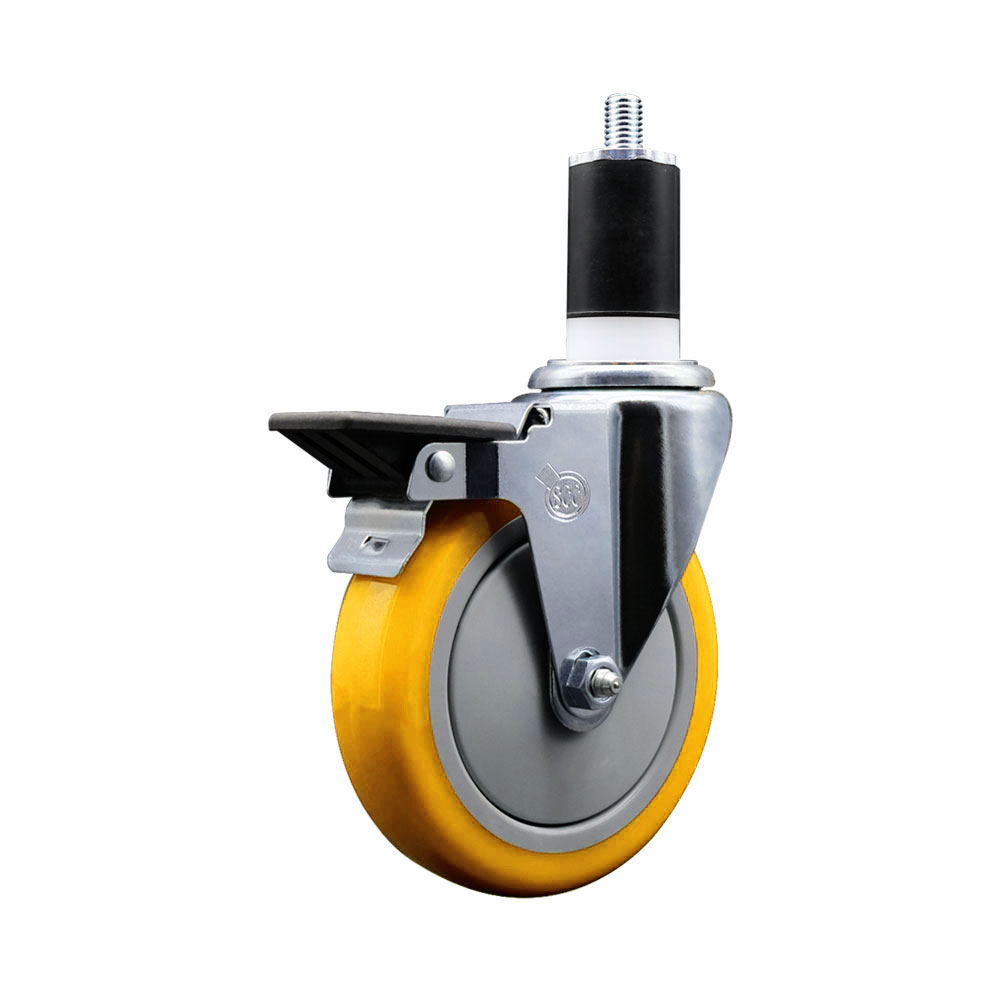 SCC-EX20S514-PPUB-YEL-PLB-112 Polyurethane Expanding Stem Swivel Caster with 5 in. Yellow Wheel & 1.5 in. Stem & Posi Locking Brake