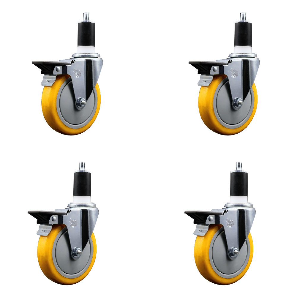 SCC-EX20S514-PPUB-YEL-PLB-112-4 Polyurethane Swivel Expanding Stem Caster with 5 in. Yellow Wheels & 1.5 in. Stems - Set of 4