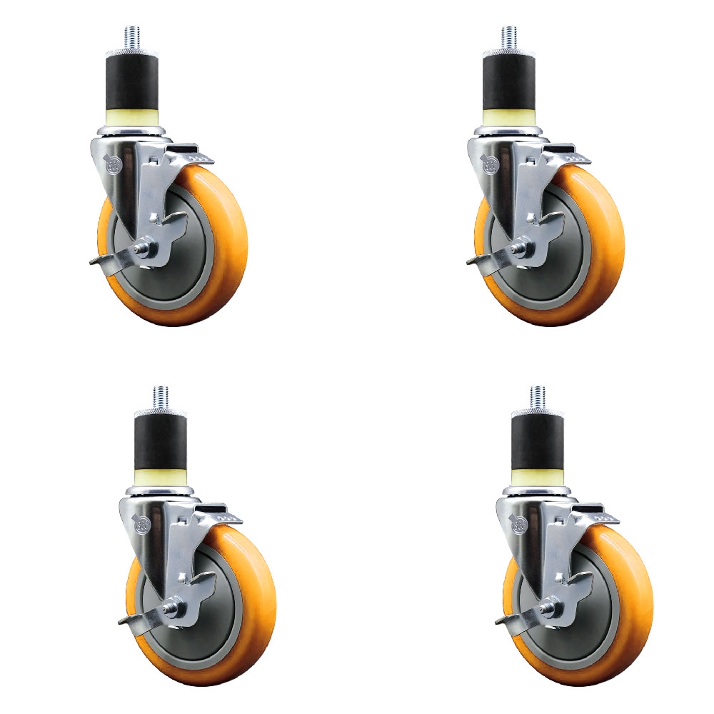 SCC-EX20S514-PPUB-YEL-TLB-178-4 Polyurethane Swivel Expanding Stem Caster with 5 in. Yellow Wheels & 1.87 in. Stems - Set of 4