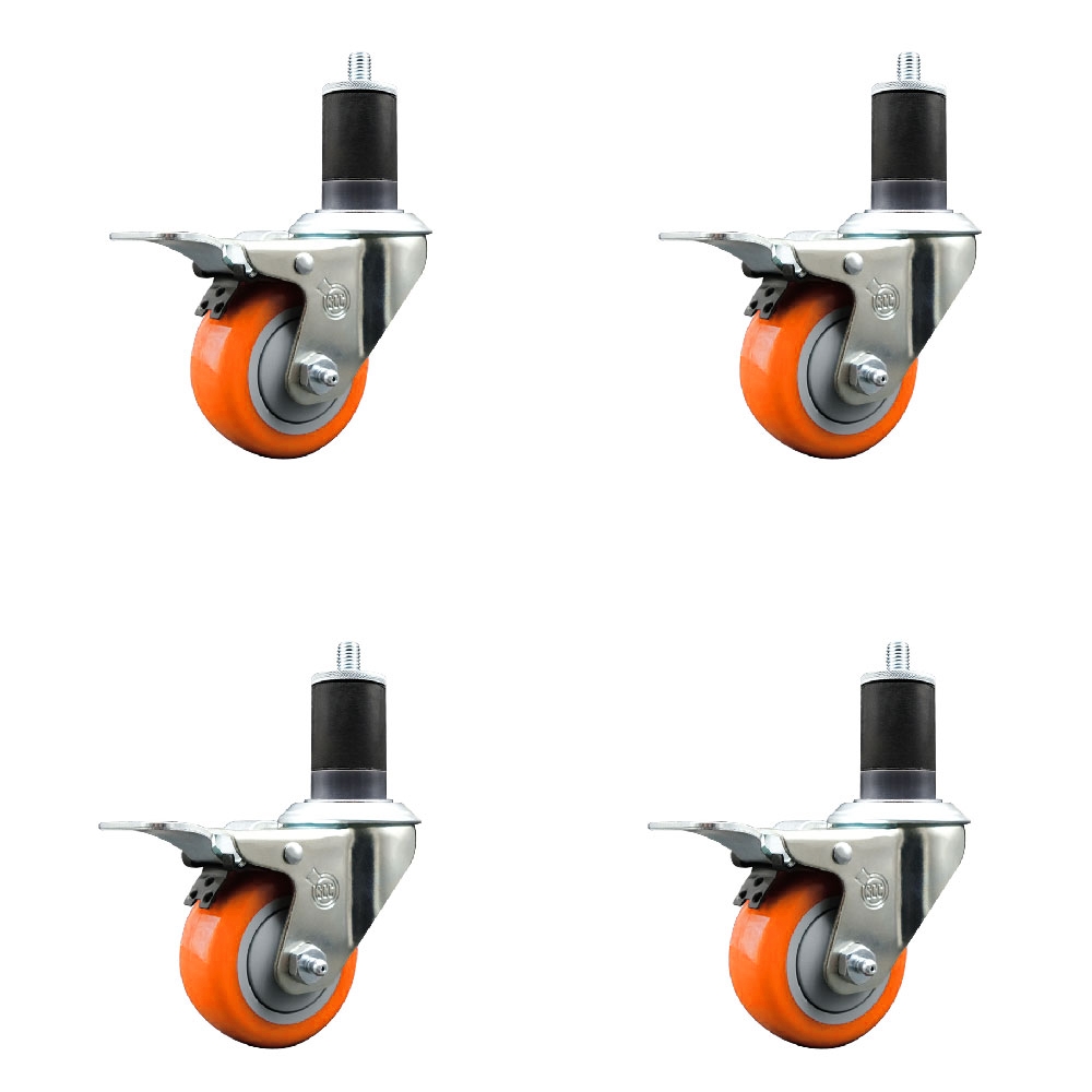 SCC-EXTTL20S314-PPUB-ORG-158-4 Polyurethane Swivel Expanding Stem Caster with 3 in. Orange Wheels & 1.63 in. Stems - Set of 4