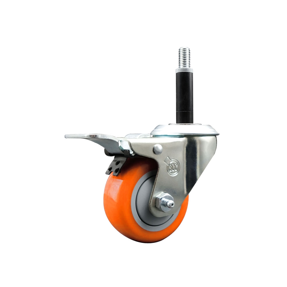 SCC-EXTTL20S314-PPUB-ORG-34 Polyurethane Expanding Stem Swivel Caster with 3 in. Orange Wheel & 0.75 in. Stem & Total Locking Brake