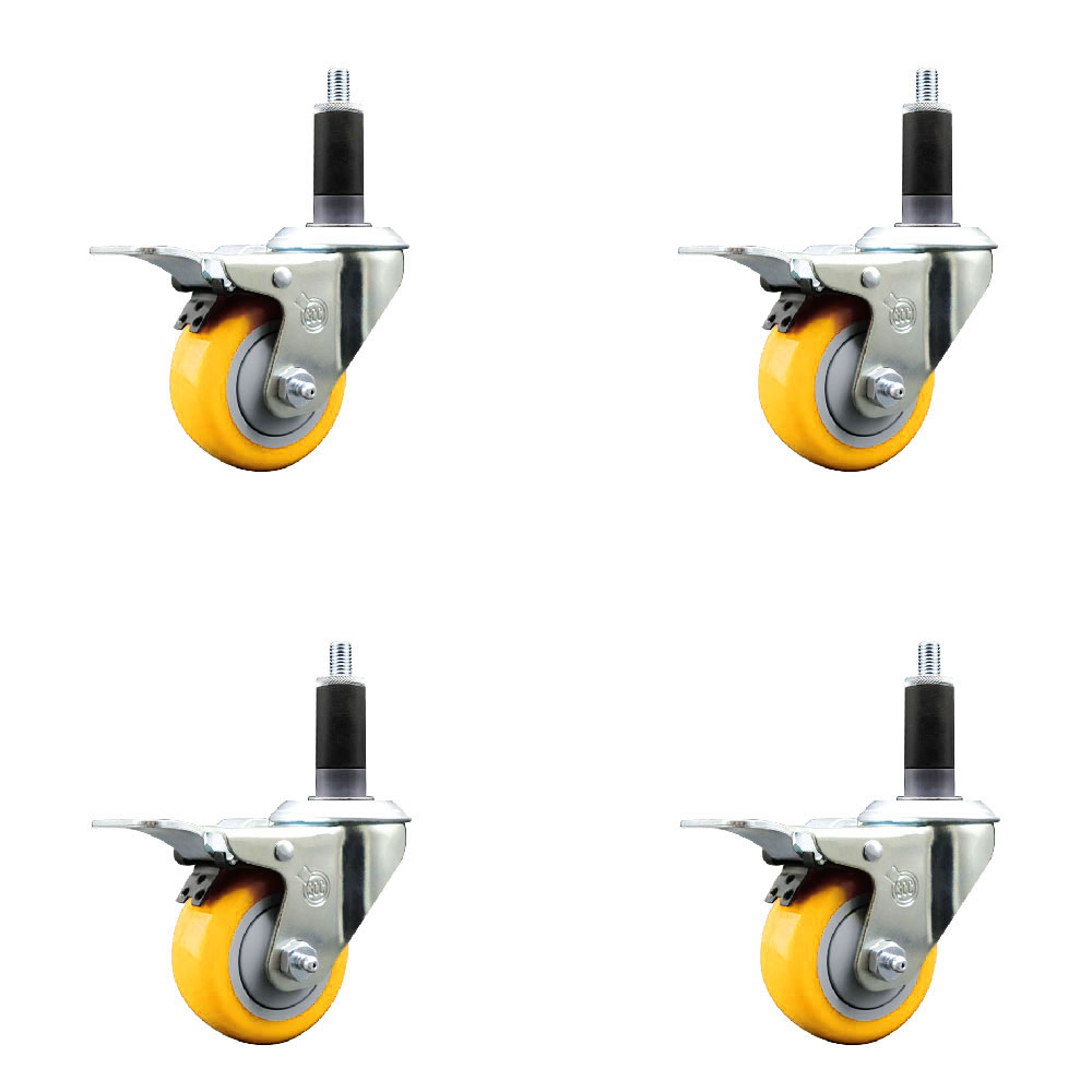 SCC-EXTTL20S314-PPUB-YEL-118-4 Polyurethane Swivel Expanding Stem Caster with 3 in. Yellow Wheels & 1.13 in. Stems - Set of 4