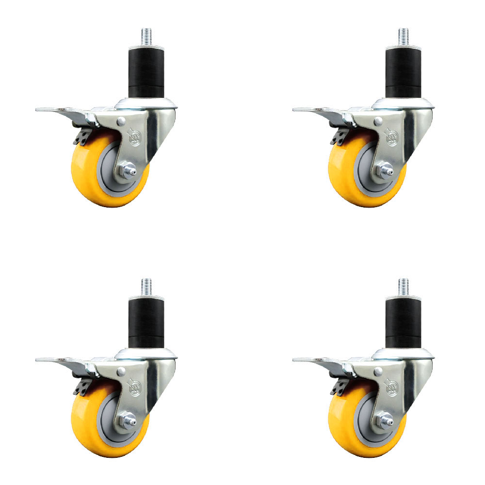 SCC-EXTTL20S314-PPUB-YEL-134-4 Polyurethane Swivel Expanding Stem Caster with 3 in. Yellow Wheels & 1.75 in. Stems - Set of 4