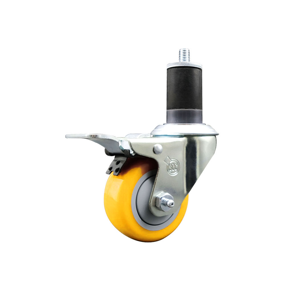 SCC-EXTTL20S314-PPUB-YEL-158 Polyurethane Expanding Stem Swivel Caster with 3 in. Yellow Wheel & 1.63 in. Stem & Total Locking Brake