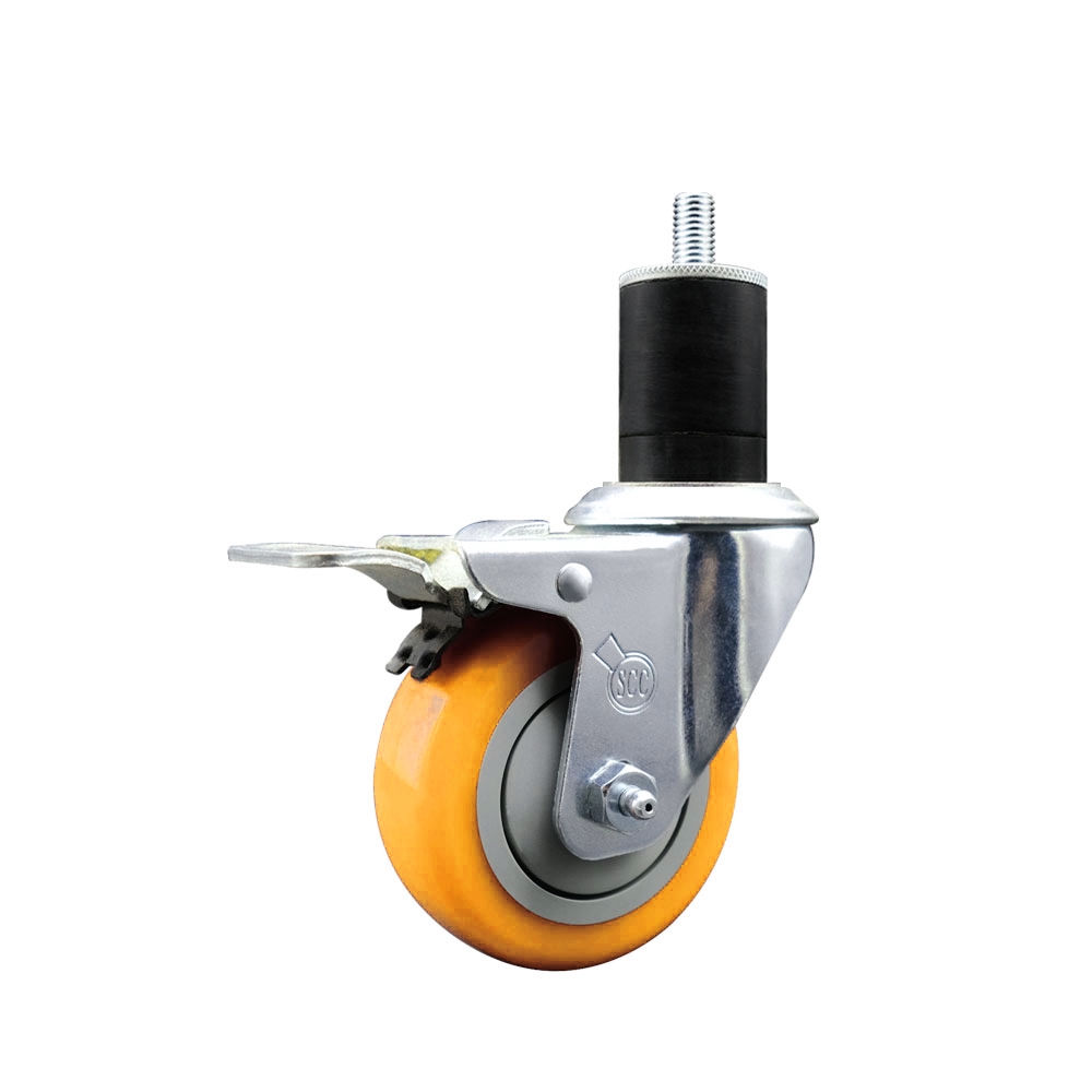 SCC-EXTTL20S3514-PPUB-YEL-134 Polyurethane Expanding Stem Swivel Caster with 3.5 in. Yellow Wheel & 1.75 in. Stem & Total Locking Brake