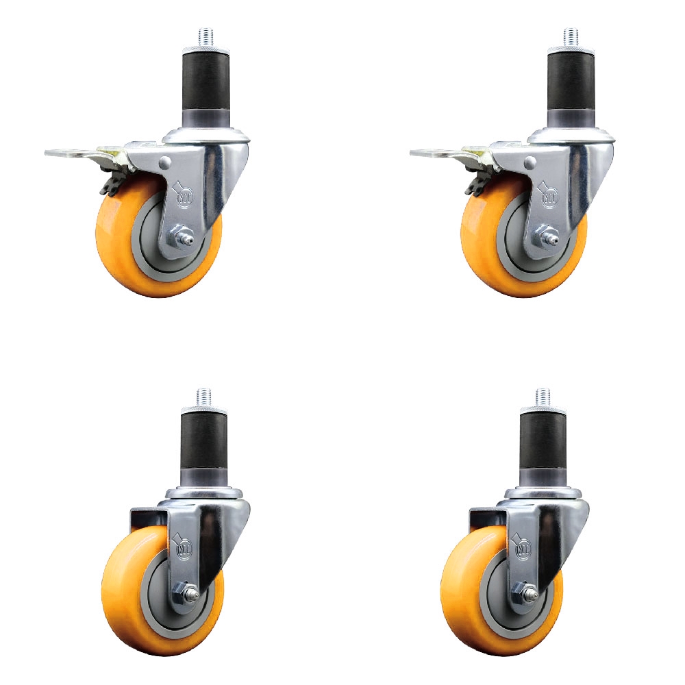 SCC-EXTTL20S3514-PPUB-YEL-2-S-2-158 Polyurethane Swivel Expanding Stem Caster with 3.5 in. Yellow Wheels & 1.63 in. Stems - Set of 4