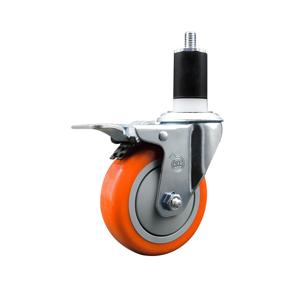 SCC-EXTTL20S414-PPUB-ORG-112 Polyurethane Expanding Stem Swivel Caster with 4 in. Orange Wheel & 1.5 in. Stem & Total Locking Brake