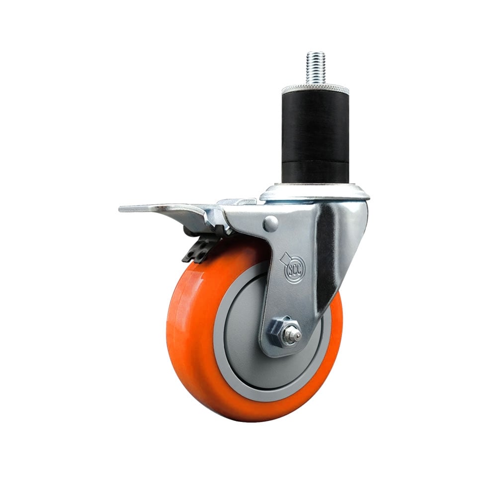 SCC-EXTTL20S414-PPUB-ORG-134 Polyurethane Expanding Stem Swivel Caster with 4 in. Orange Wheel & 1.75 in. Stem & Total Locking Brake