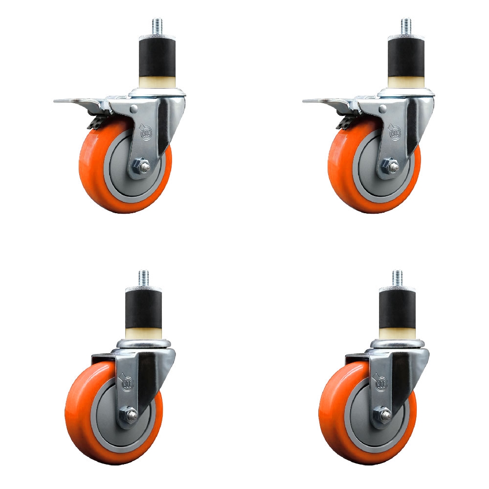 SCC-EXTTL20S414-PPUB-ORG-2-S-2-178 Polyurethane Swivel Expanding Stem Caster with 4 in. Orange Wheels & 1.87 in. Stems - Set of 4