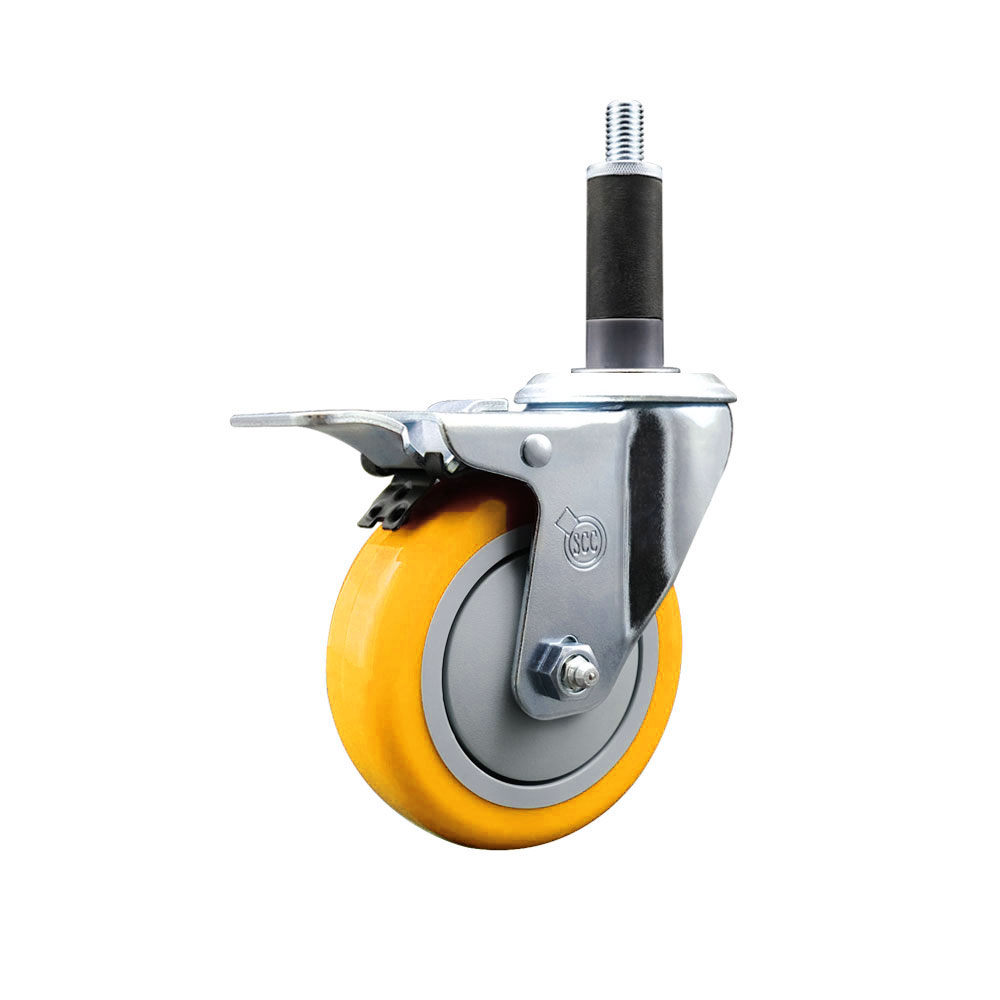 SCC-EXTTL20S414-PPUB-YEL-1 Polyurethane Expanding Stem Swivel Caster with 4 in. Yellow Wheel & 1 in. Stem & Total Locking Brake