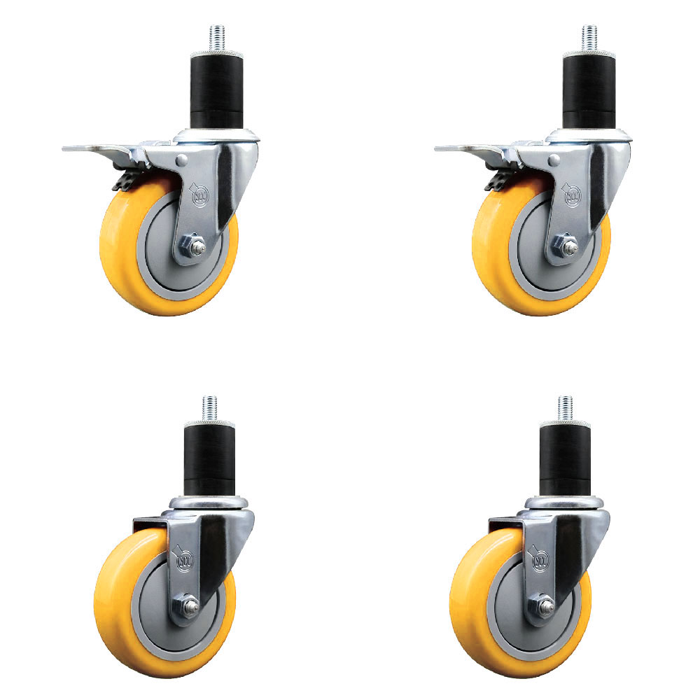 SCC-EXTTL20S414-PPUB-YEL-2-S-2-134 Polyurethane Swivel Expanding Stem Caster with 4 in. Yellow Wheels & 1.75 in. Stems - Set of 4