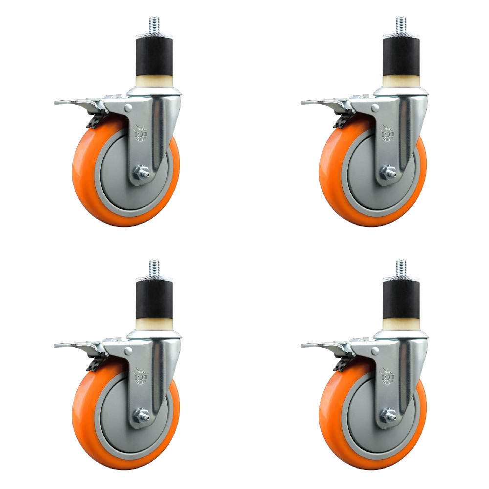 SCC-EXTTL20S514-PPUB-ORG-178-4 Polyurethane Swivel Expanding Stem Caster with 5 in. Orange Wheels & 1.87 in. Stems - Set of 4