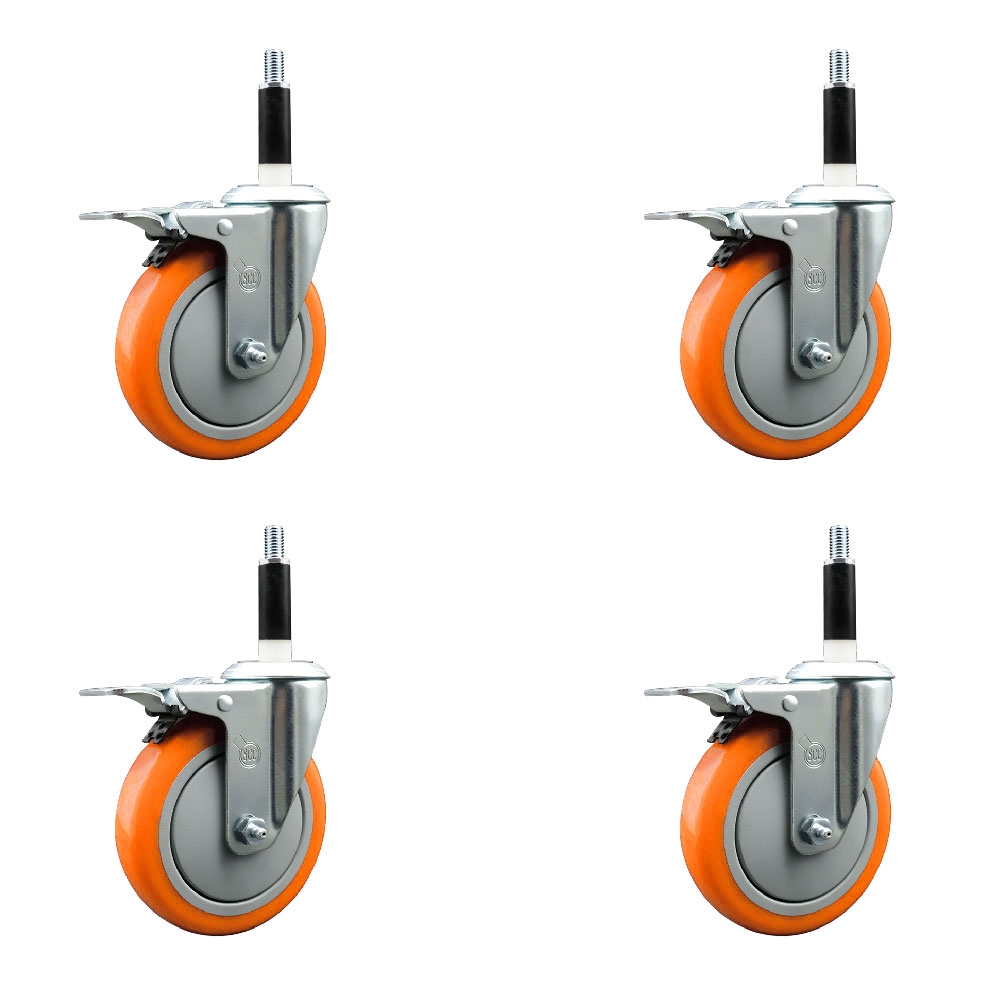 SCC-EXTTL20S514-PPUB-ORG-78-4 Polyurethane Swivel Expanding Stem Caster with 5 in. Orange Wheels & 0.87 in. Stems - Set of 4
