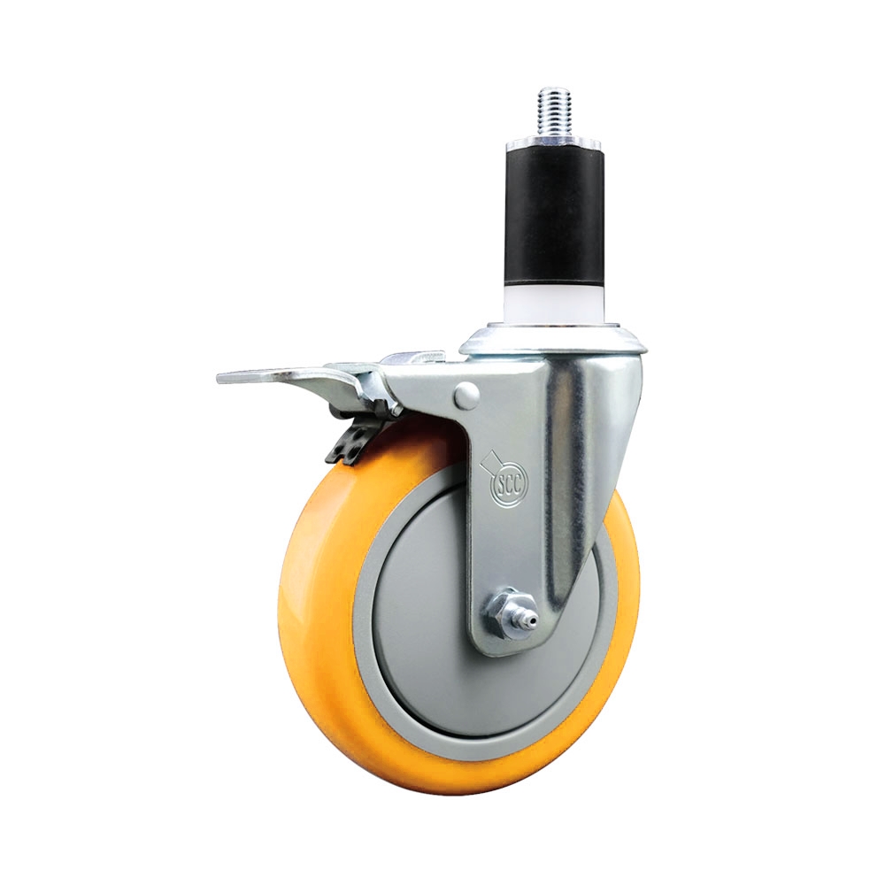 SCC-EXTTL20S514-PPUB-YEL-112 Polyurethane Expanding Stem Swivel Caster with 5 in. Yellow Wheel & 1.5 in. Stem & Total Locking Brake