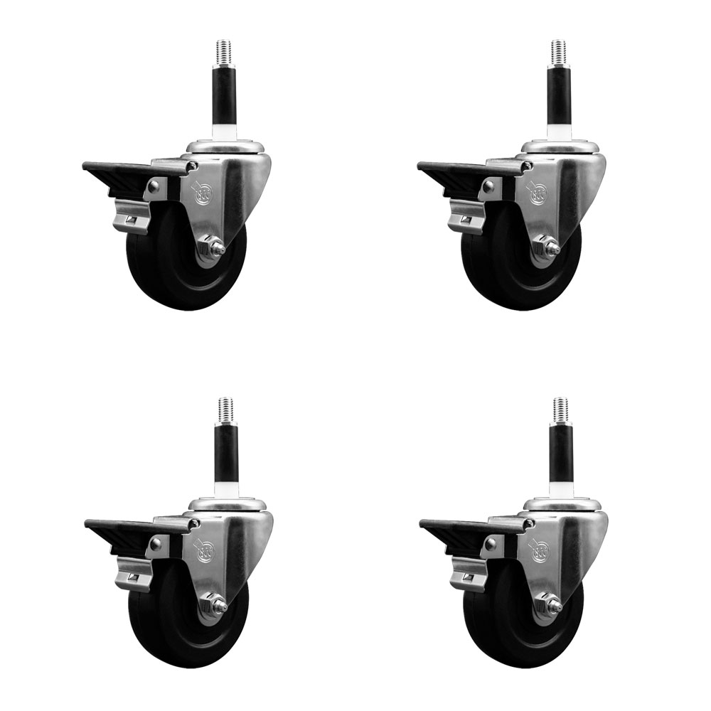 SCC-EX20S3514-SRS-PLB-78-4 Soft Rubber Swivel Expanding Stem Caster with 3.5 in. Black Wheels & 0.87 in. Stems - Set of 4