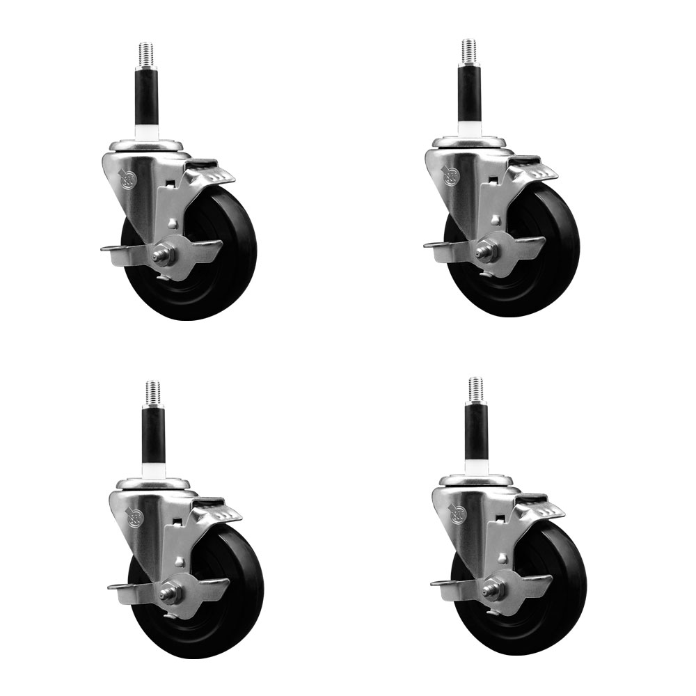 SCC-EX20S414-SRS-TLB-78-4 Soft Rubber Swivel Expanding Stem Caster with 4 in. Black Wheels & 0.87 in. Stems - Set of 4