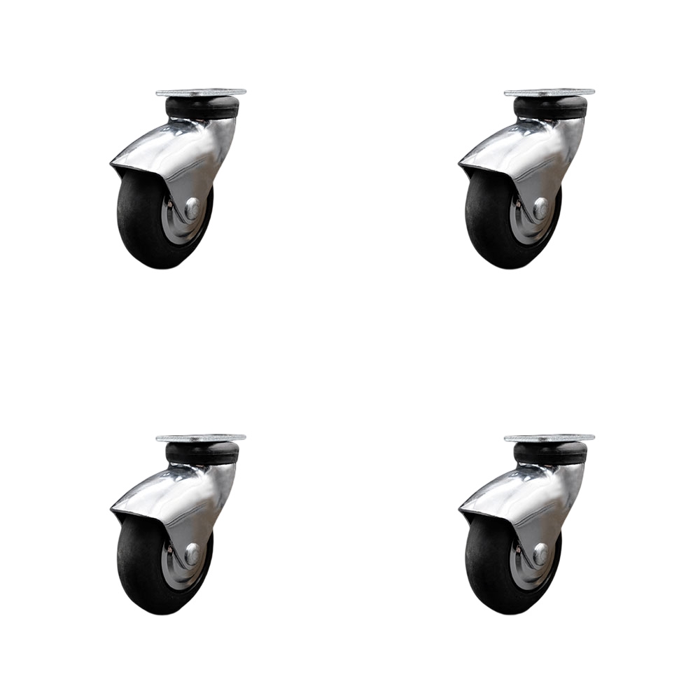 3 in. Swivel Caster Wheels for Furniture Bright Chrome Hooded Neoprene Rubber Wheel with Top Plate Casters for Coffee Tables & Ottomans - Set of 4