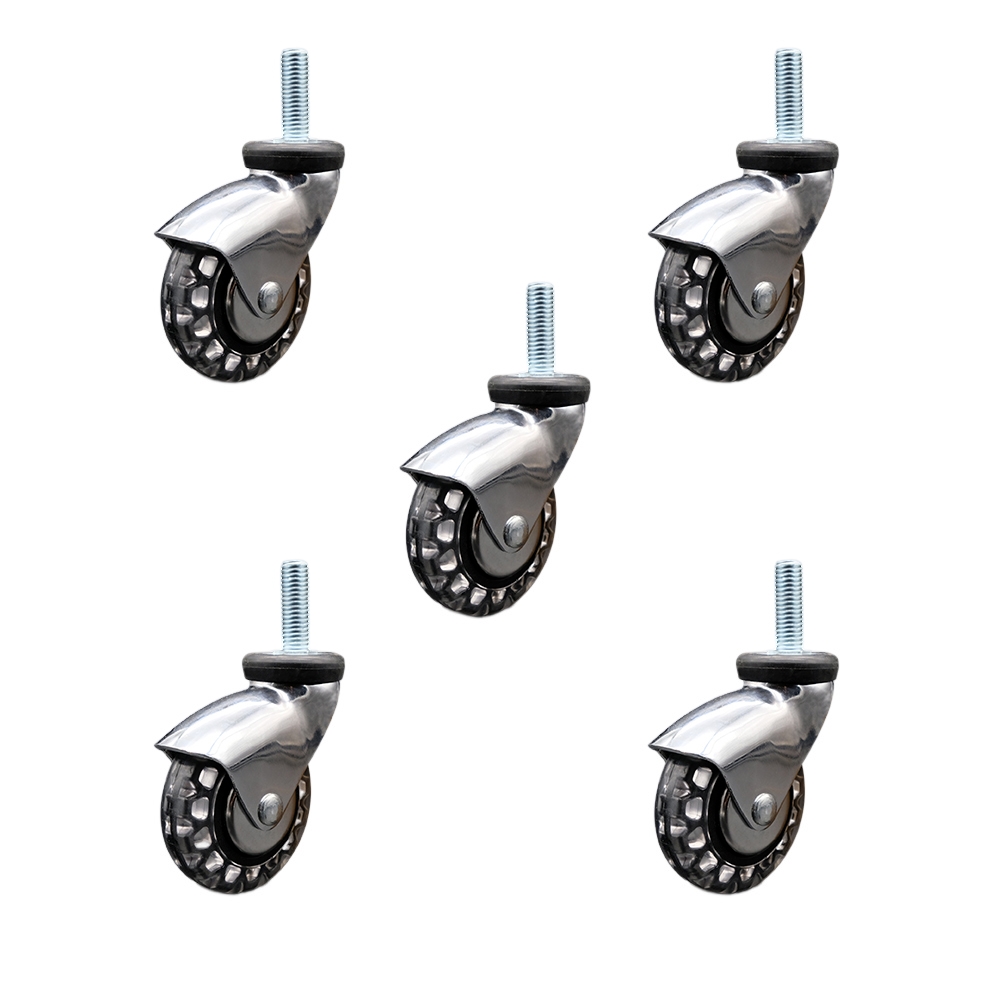 3 in. Swivel Caster Wheels for Furniture Bright Chrome Hooded Polyurethane Wheel with 0.5 in. 13 TPI x 1.5 in. Threaded Stem - Set of 5