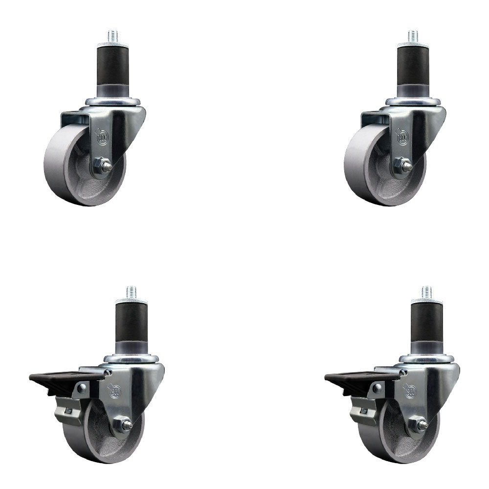 SCC-EX20S314-SSS-2-PLB-2-158 Semi Steel Cast Iron Swivel Expanding Stem Caster with 3 in. Silver Wheels & 1.63 in. Stems - Set of 4