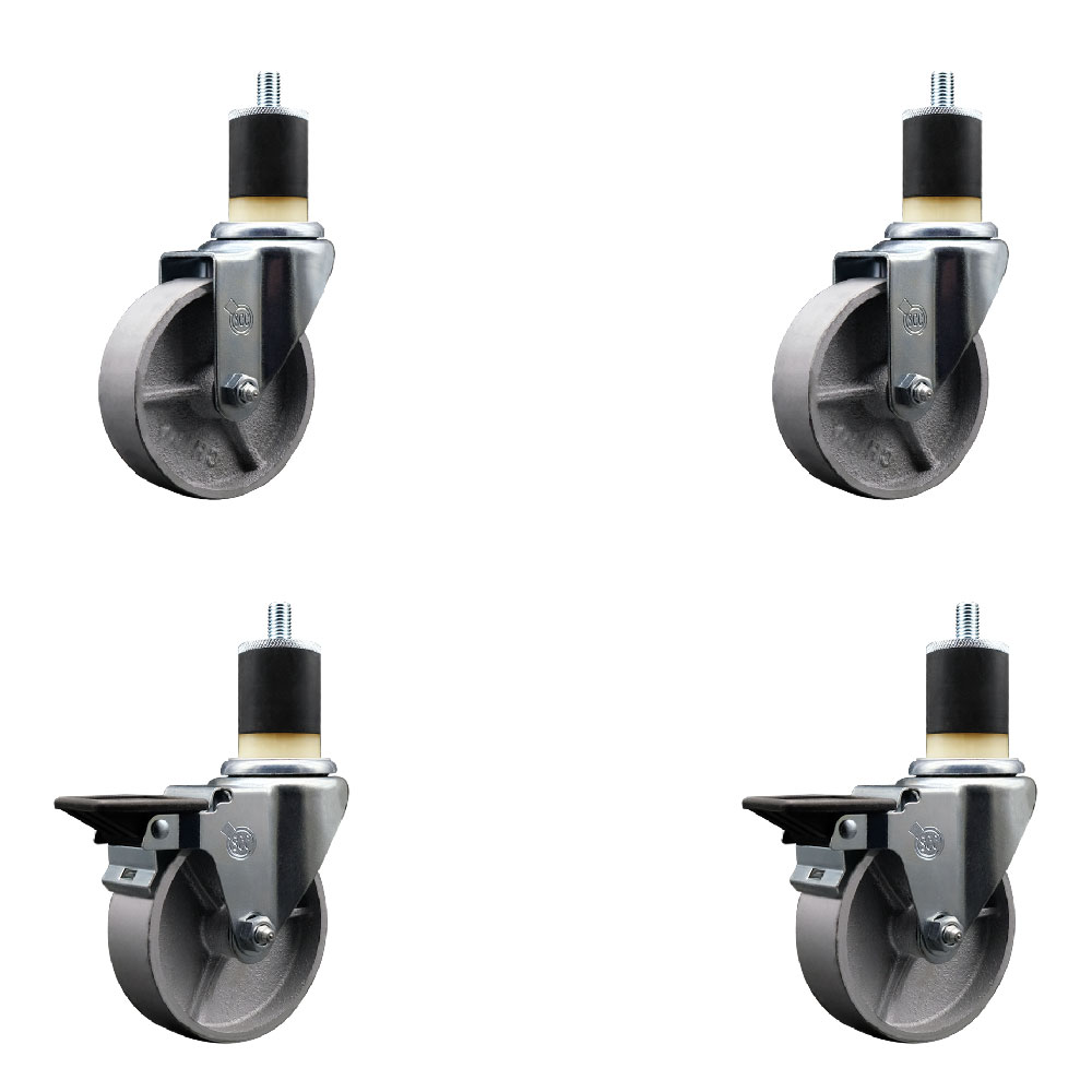 SCC-EX20S414-SSS-2-PLB-2-178 Semi Steel Cast Iron Swivel Expanding Stem Caster with 4 in. Silver Wheels & 1.87 in. Stems - Set of 4 -  Service Caster