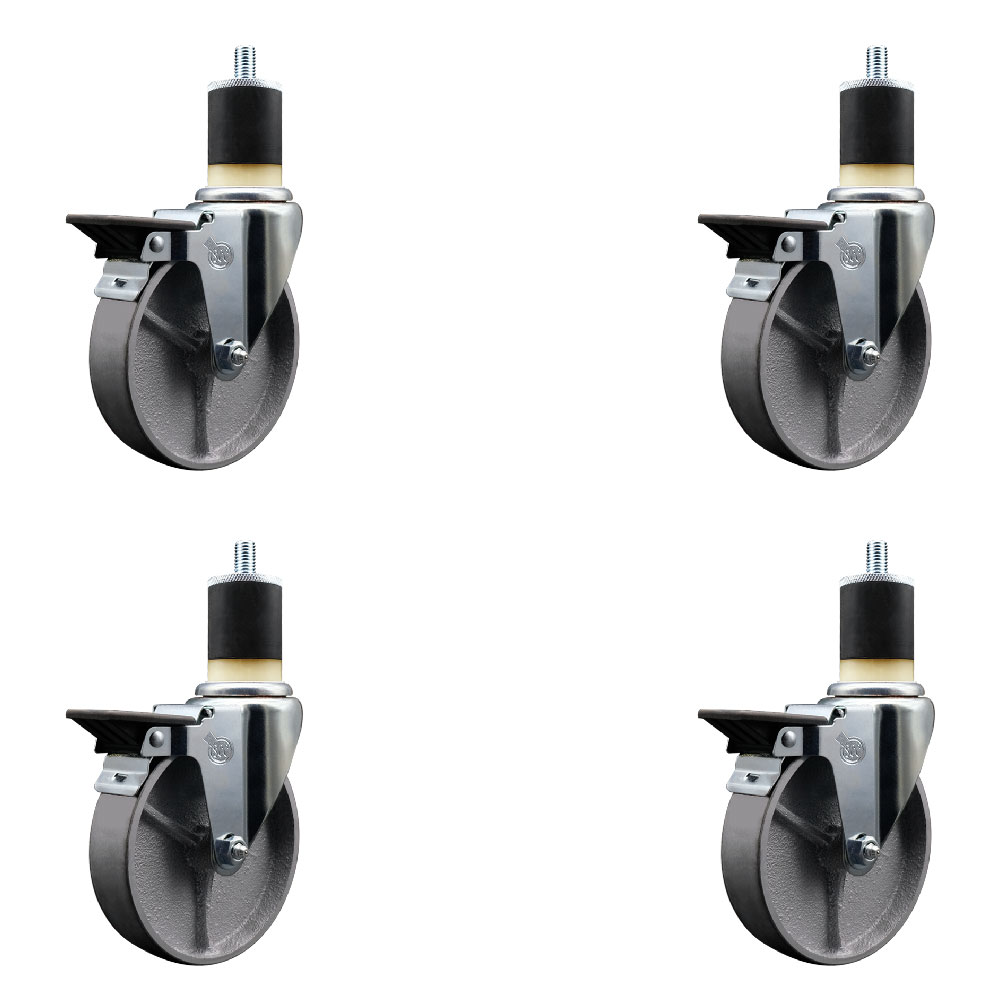 SCC-EX20S514-SSS-PLB-178-4 Semi Steel Cast Iron Swivel Expanding Stem Caster with 5 in. Silver Wheels & 1.87 in. Stems - Set of 4