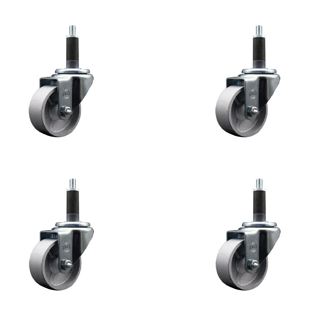 SCC-EX20S314-SSS-1-4 Semi Steel Cast Iron Swivel Expanding Stem Caster with 3 in. Silver Wheels & 1 in. Stems - Set of 4