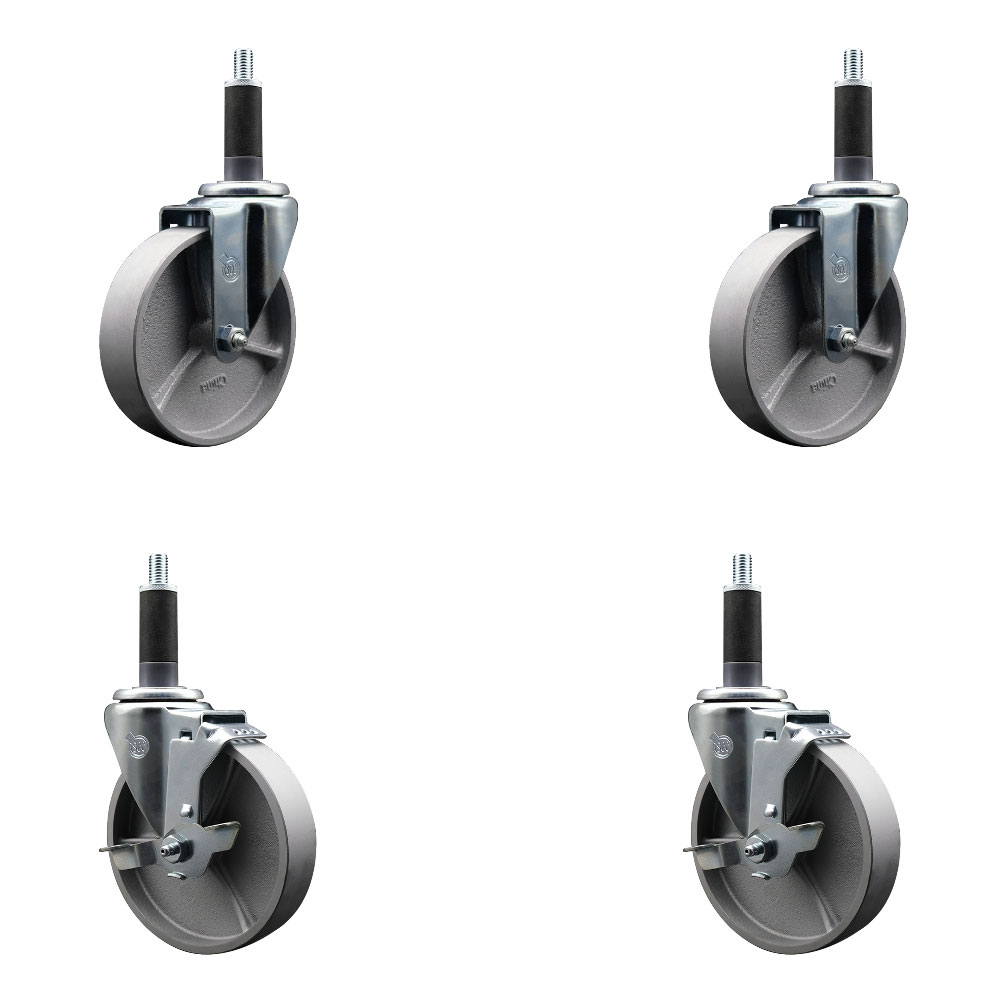 SCC-EX20S514-SSS-2-TLB-2-1 Semi Steel Cast Iron Swivel Expanding Stem Caster with 5 in. Silver Wheels & 1 in. Stems - Set of 4