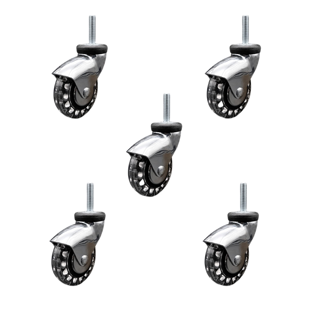 3 in. Swivel Caster Wheels for Furniture Bright Chrome Hooded Polyurethane Wheel with 10 mm 1.50 x 1.5 in. Threaded Stem - Set of 5