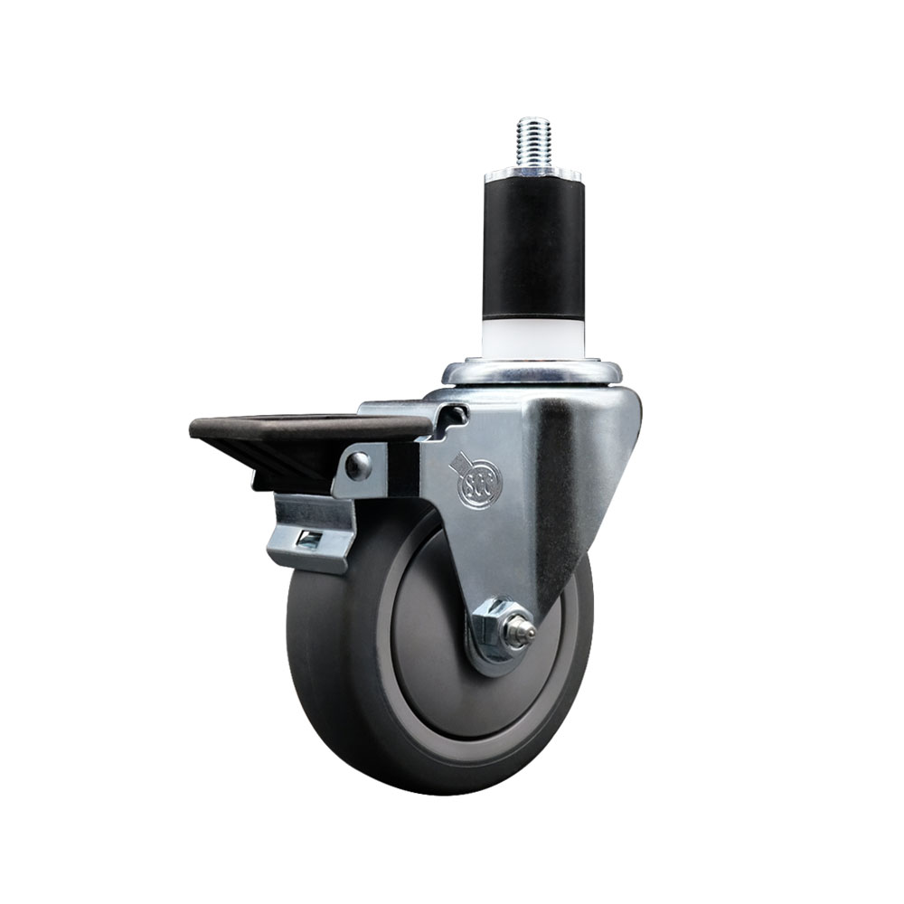 SCC-EX20S414-TPRB-PLB-112 Thermoplastic Rubber Swivel Expanding Stem Swivel Caster with 4 in. Gray Wheel & 1.5 in. Stem & Posi Locking Brake