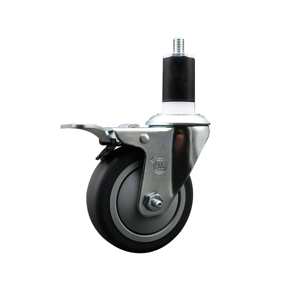 SCC-EXTTL20S414-TPRB-112 Thermoplastic Rubber Swivel Expanding Stem Swivel Caster with 4 in. Gray Wheel & 1.5 in. Stem & Total Locking Brake