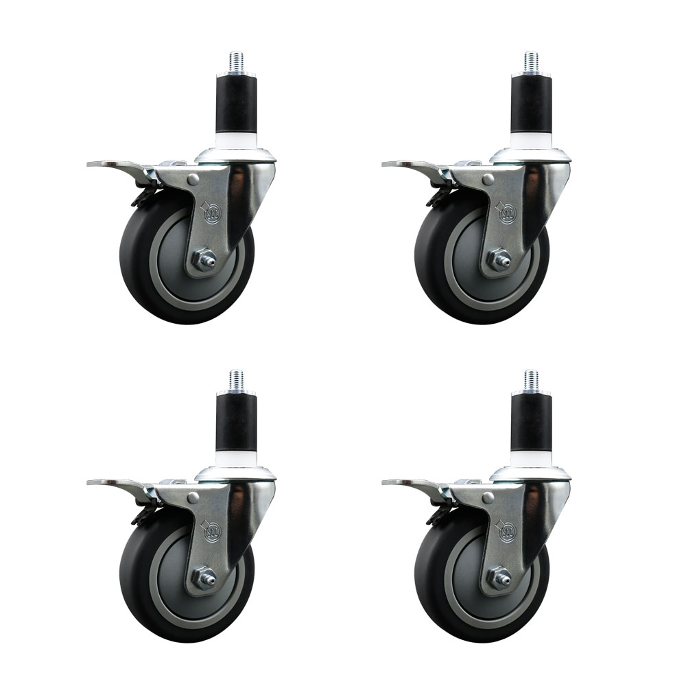 SCC-EXTTL20S414-TPRB-112-4 Thermoplastic Rubber Swivel Expanding Stem Caster with 4 in. Gray Wheels & 1.5 in. Stems - Set of 4