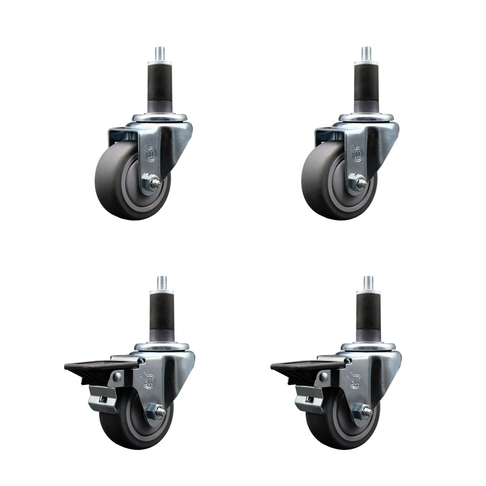 SCC-EX20S314-TPRB-2-PLB-2-114 Thermoplastic Rubber Swivel Expanding Stem Caster with 3 in. Gray Wheels & 1.25 in. Stems - Set of 4