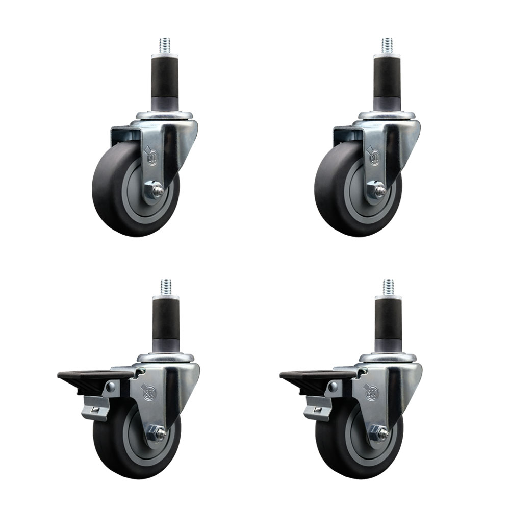 SCC-EX20S3514-TPRB-2-PLB-2-114 Thermoplastic Rubber Swivel Expanding Stem Caster with 3.5 in. Gray Wheels & 1.25 in. Stems - Set of 4