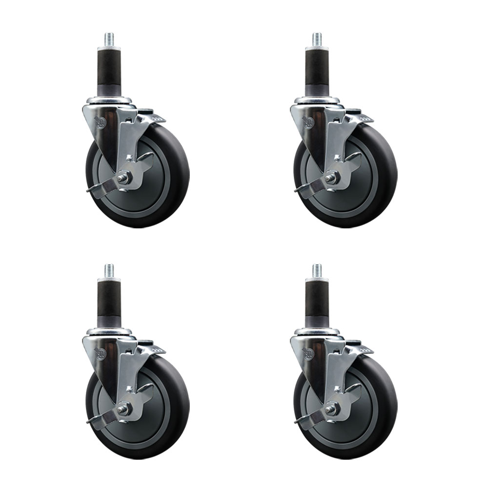 SCC-EX20S514-TPRB-TLB-114-4 Thermoplastic Rubber Swivel Expanding Stem Caster with 5 in. Gray Wheels & 1.25 in. Stems - Set of 4