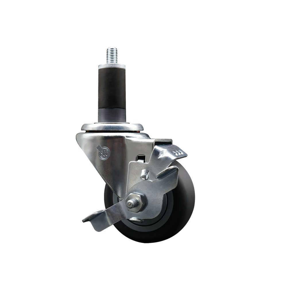 Stainless Steel Thermoplastic Rubber Swivel Expanding Stem Swivel Caster with 3 in. Gray Wheel & 1.25 in. Stem & Top Locking Brake