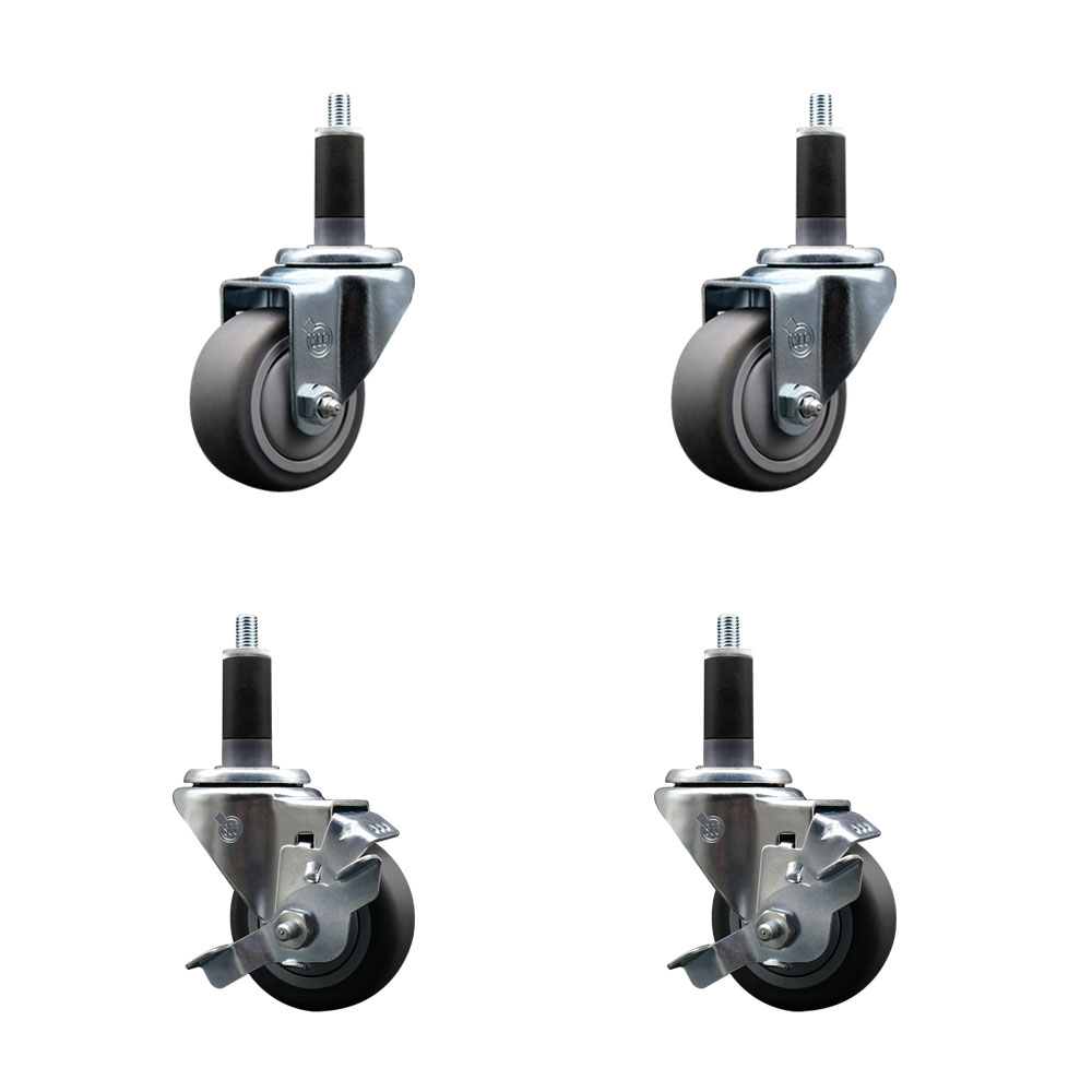 SCC-EX20S314-TPRB-2-TLB-2-118 Thermoplastic Rubber Swivel Expanding Stem Caster with 3 in. Gray Wheels & 1.13 in. Stems - Set of 4