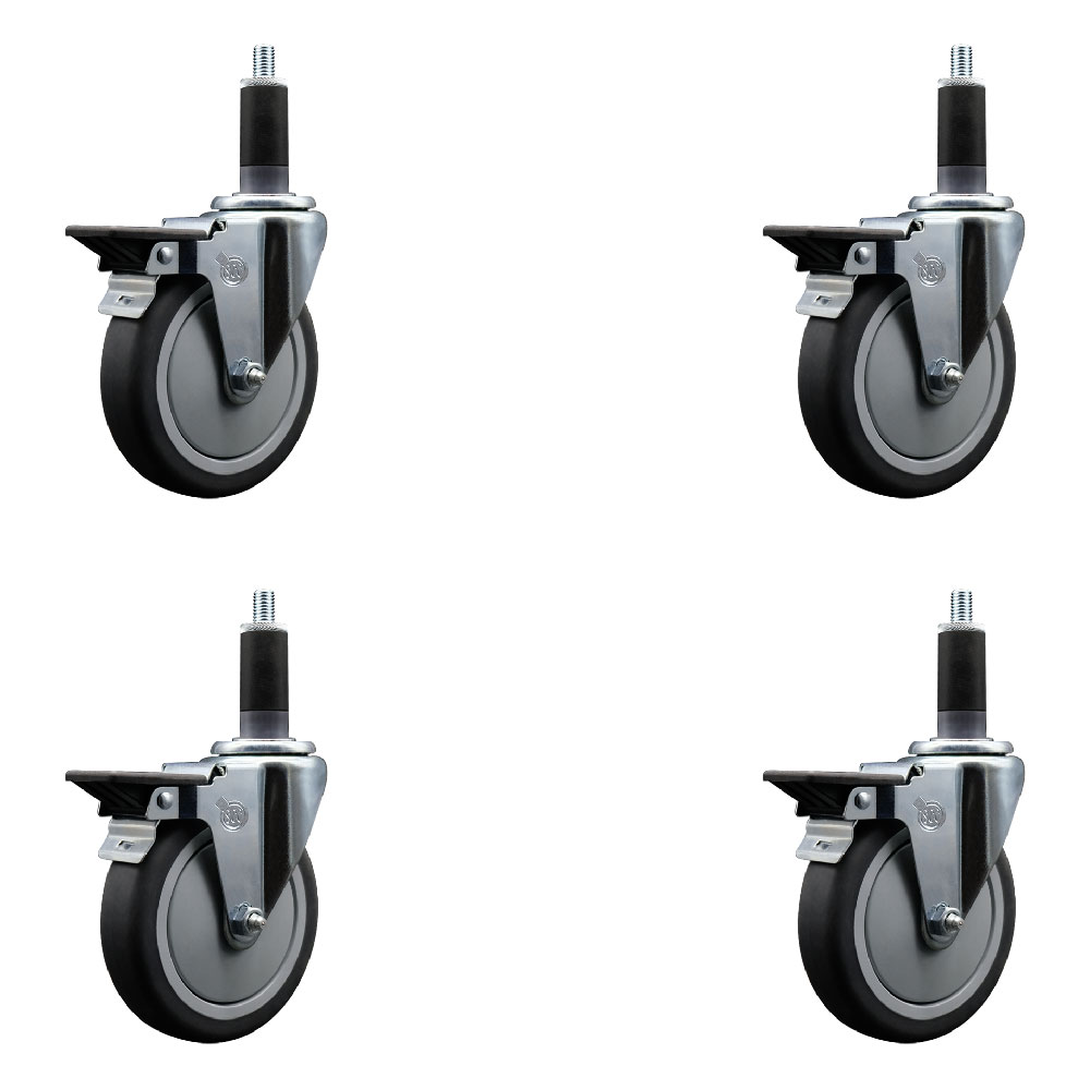 SCC-EX20S514-TPRB-PLB-118-4 Thermoplastic Rubber Swivel Expanding Stem Caster with 5 in. Gray Wheels & 1.13 in. Stems - Set of 4