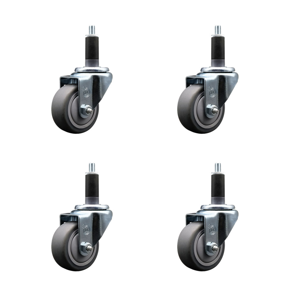 SCC-SSEX20S314-TPRB-118-4 Stainless Steel Thermoplastic Rubber Swivel Expanding Stem Caster with 3 in. Gray Wheels & 1.13 in. Stems - Set of 4