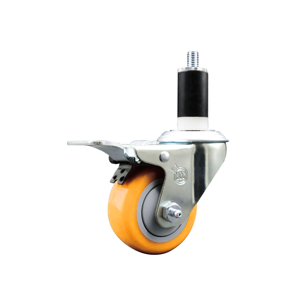Polyurethane Swivel Stem Caster with 3 in. Yellow Caster Wheels & Total Lock Brake, 1.38 in. Expanding Stem - 316 Stainless Steel Caster