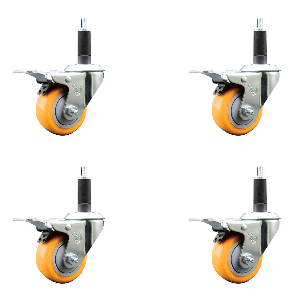 Polyurethane Swivel Stem Caster with 3 in. Yellow Caster Wheels, 1 in. Expanding Stems - 316 Stainless Steel Casters - Set of 4