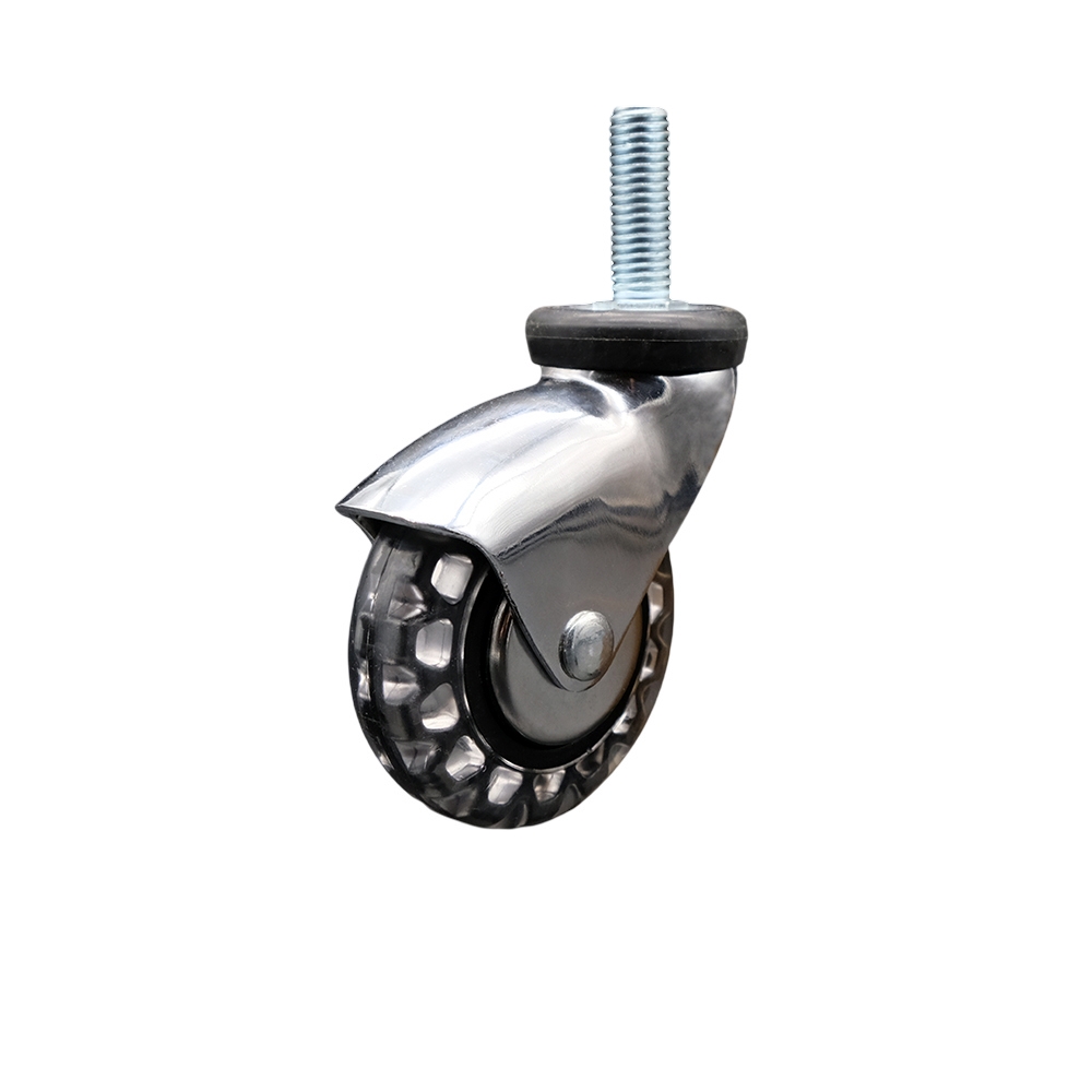 3 in. Swivel Caster Wheels for Furniture Bright Chrome Hooded Polyurethane Wheel with0.375 in. 16 TPI x 1 in. Threaded Stem
